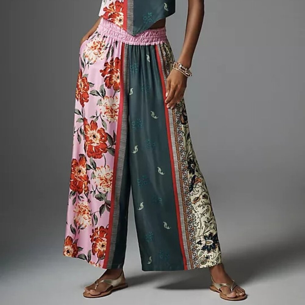 Anthropologie The Somerset Pull-On Pants Printed Silky Edition Wide Leg XS NWT - Picture 5 of 6